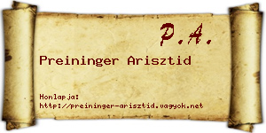 Preininger Arisztid névjegykártya